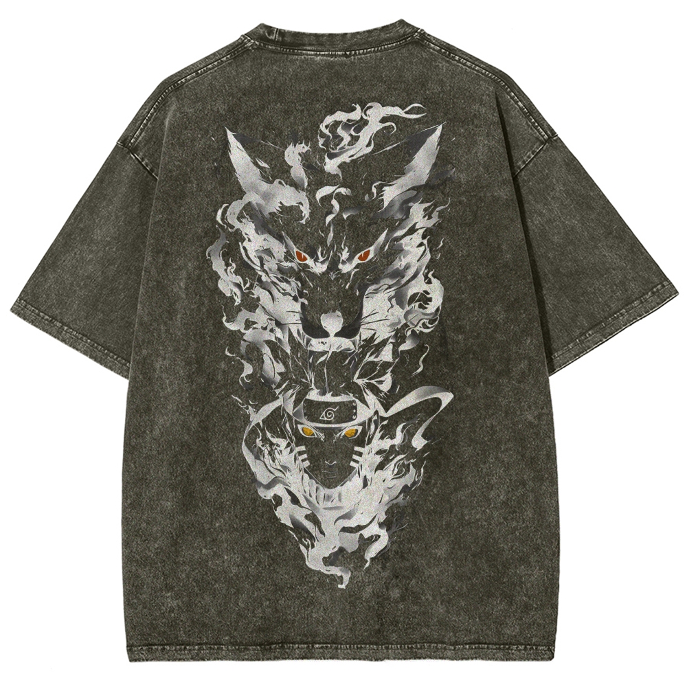 Naruto x Kurama Washed T-Shirt-Coordom