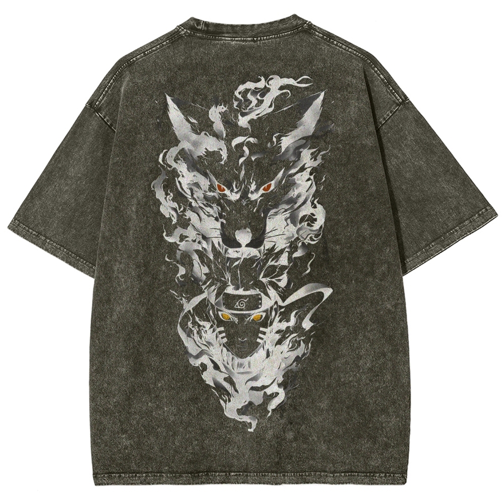 Naruto x Kurama Washed T-Shirt-Coordom