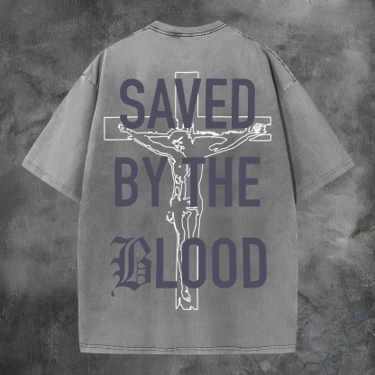 Saved By The Blood Printed Men's Washed Tee-Coordom