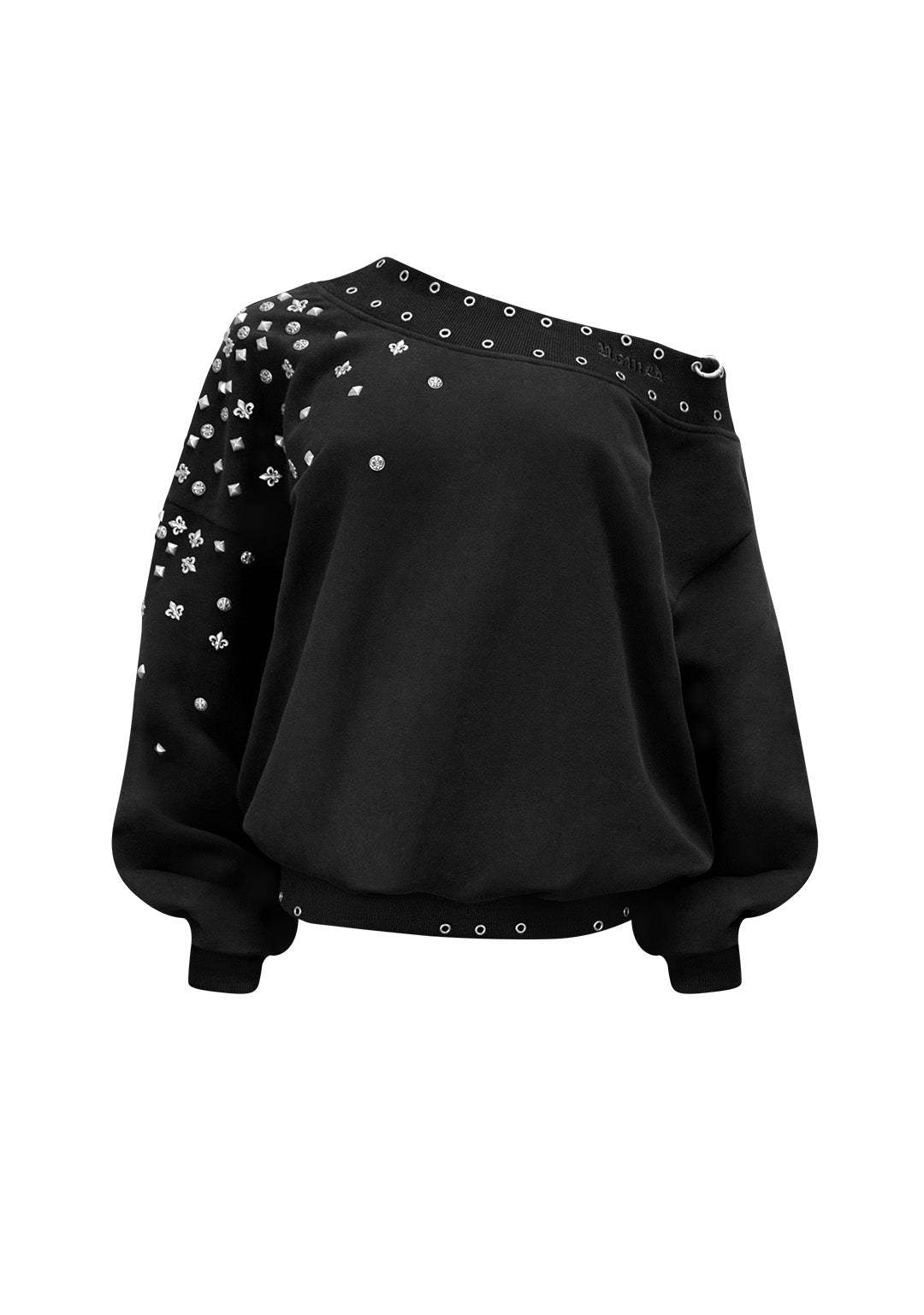 MIDNIGHT STUDDED OFF THE SHOULDER SWEATER BLACK-Coordom