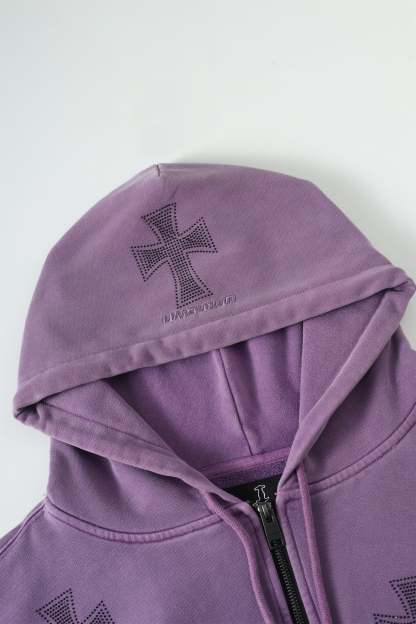WASHED PURPLE RHINESTONE HOODIE|Streetwear Oversized Vintage Casual Wear-Coordom
