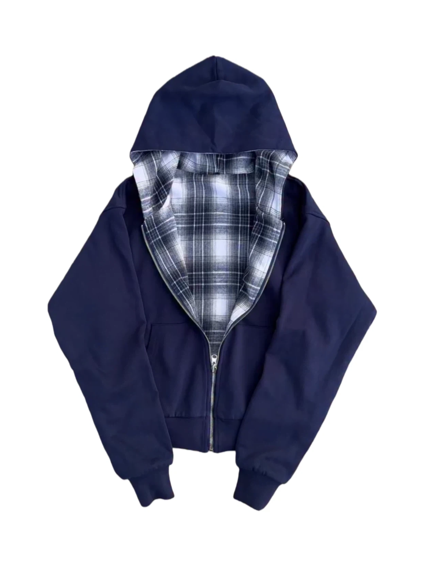 REVERSIBLE PLAID ZIP HOODIE|Streetwear Oversized Vintage Casual Wear-Coordom