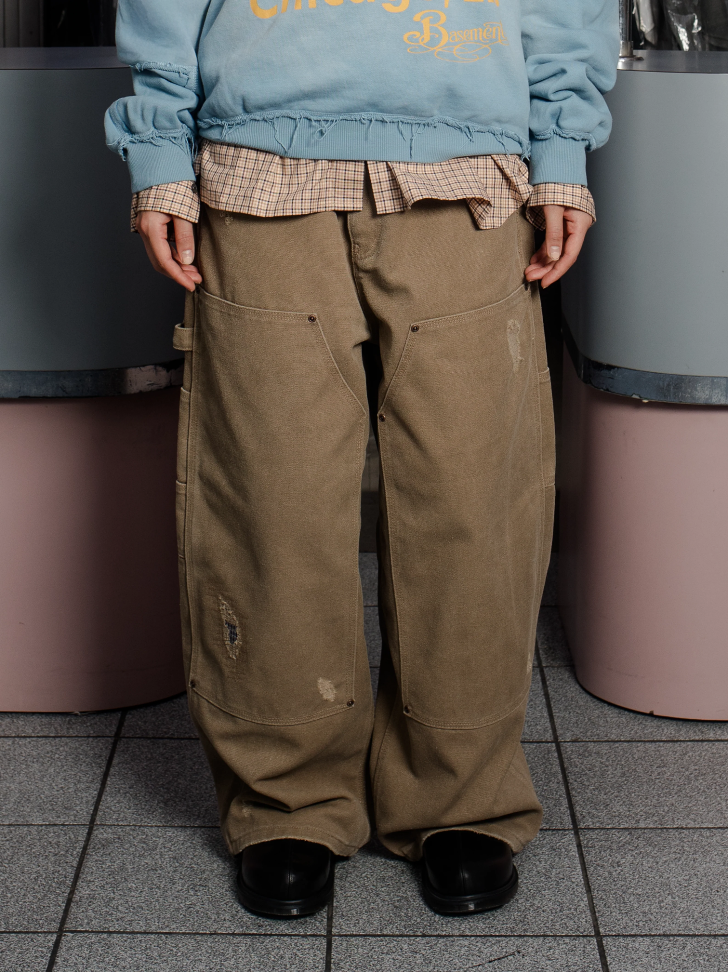 DISTRESSED DOUBLE-KNEE WORKWEAR PANTS-Coordom