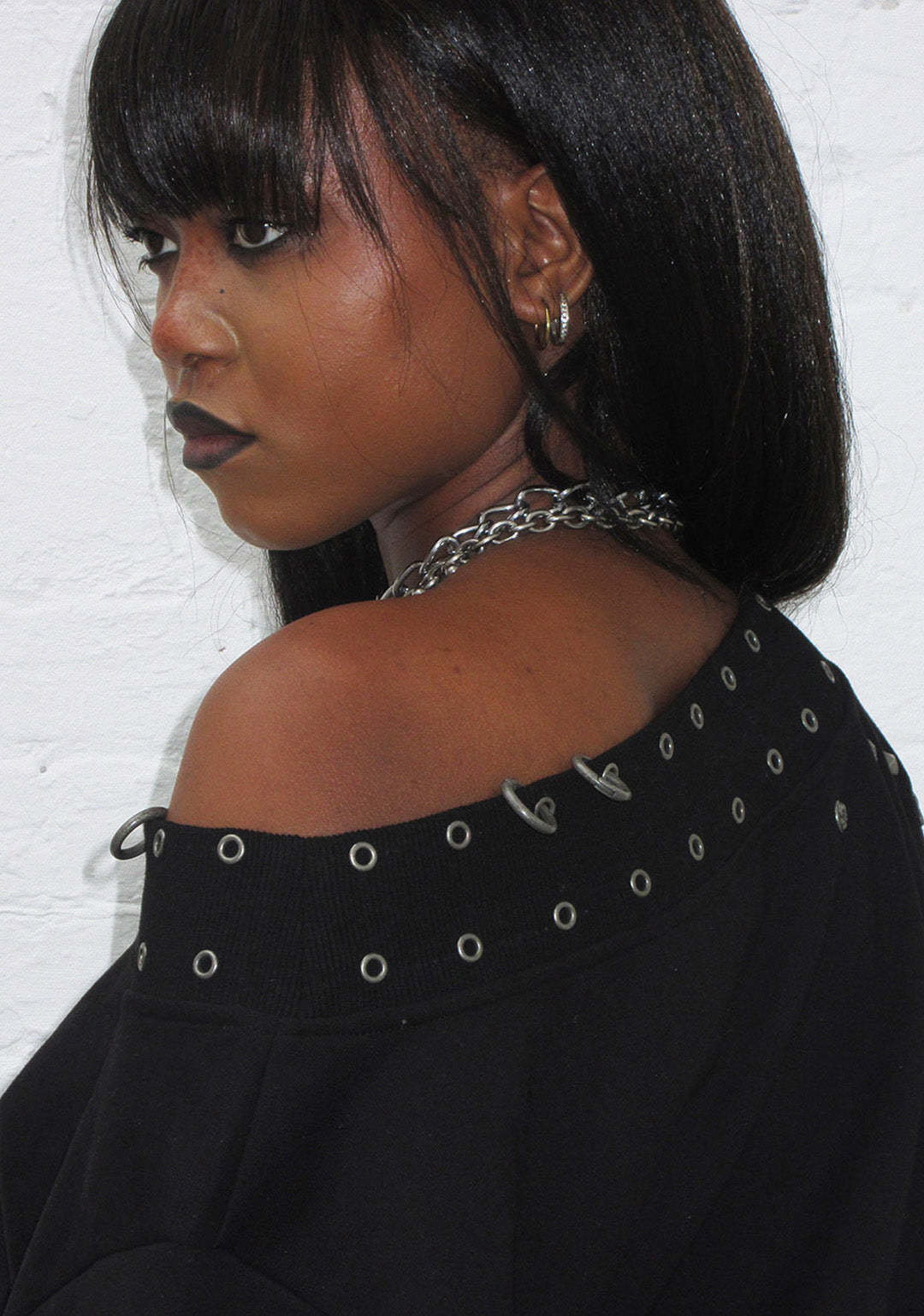 MIDNIGHT STUDDED OFF THE SHOULDER SWEATER BLACK-Coordom