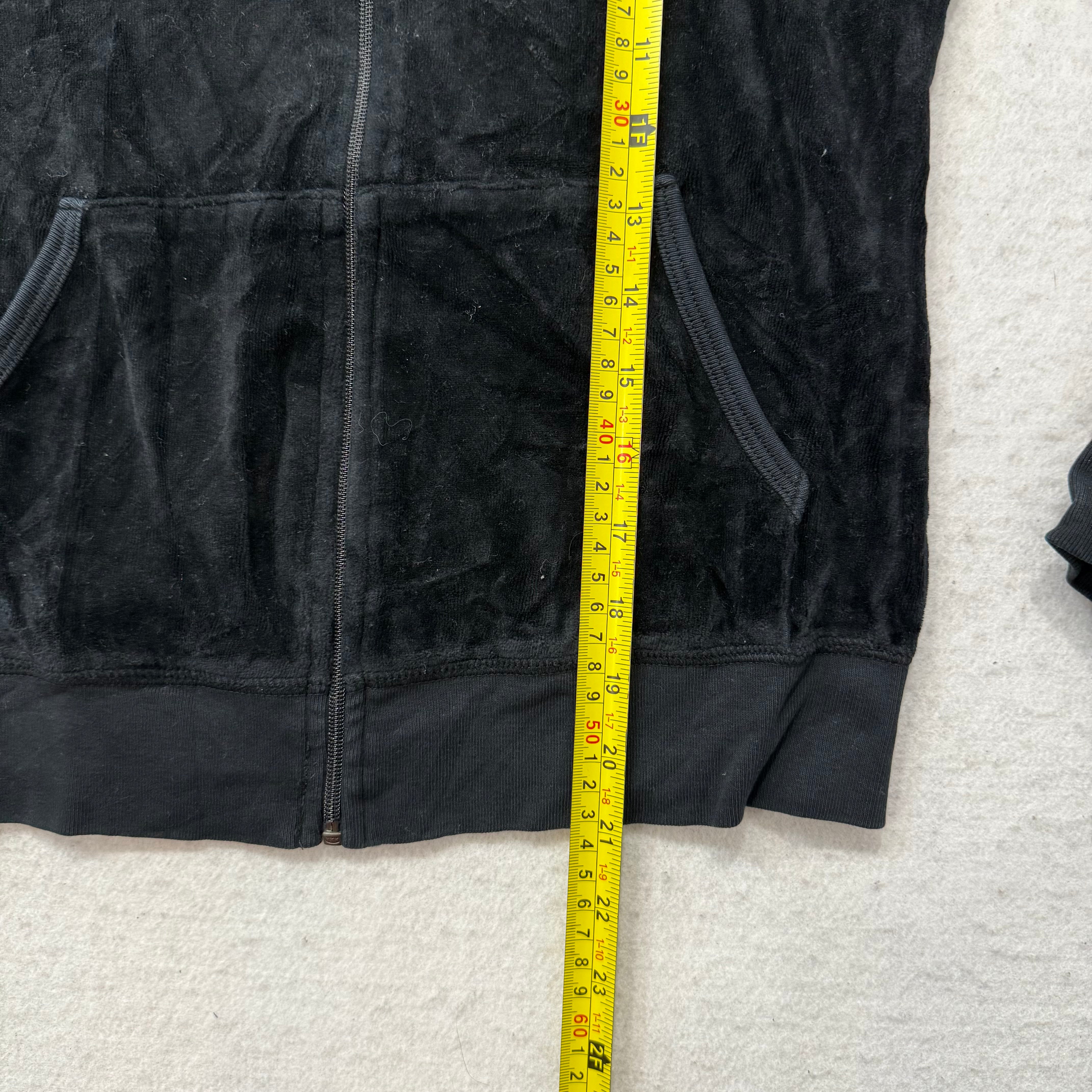 Juicy Couture Black Velour Tracksuit Set Zip Up Hoodie & Flared Pants Y2K Size M-Coordom