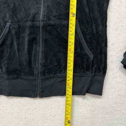 Juicy Couture Black Velour Tracksuit Set Zip Up Hoodie & Flared Pants Y2K Size M-Coordom
