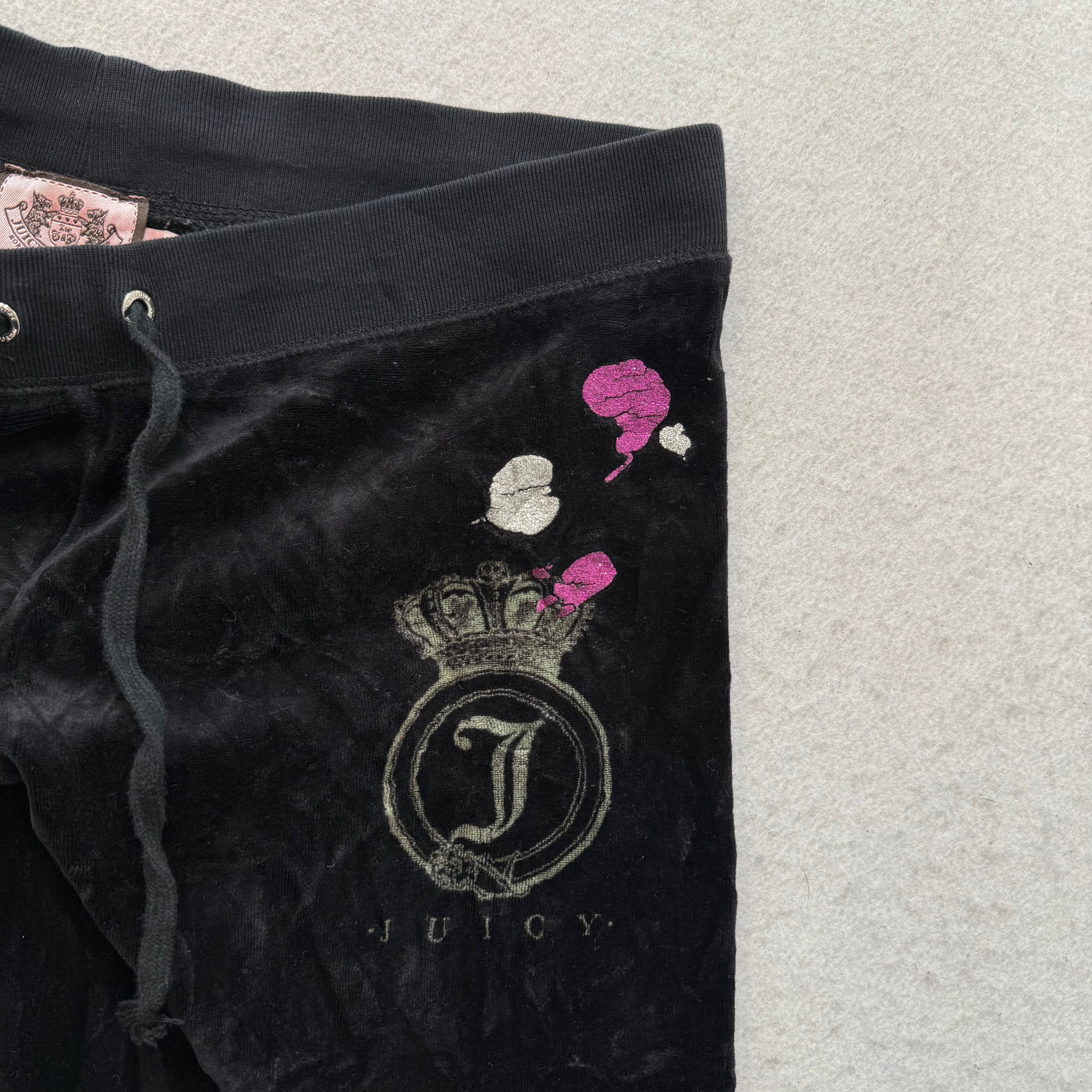 Juicy Couture Scottie Dogs Black Velour Tracksuit Set Hoodie & Pants Size M/S-Coordom