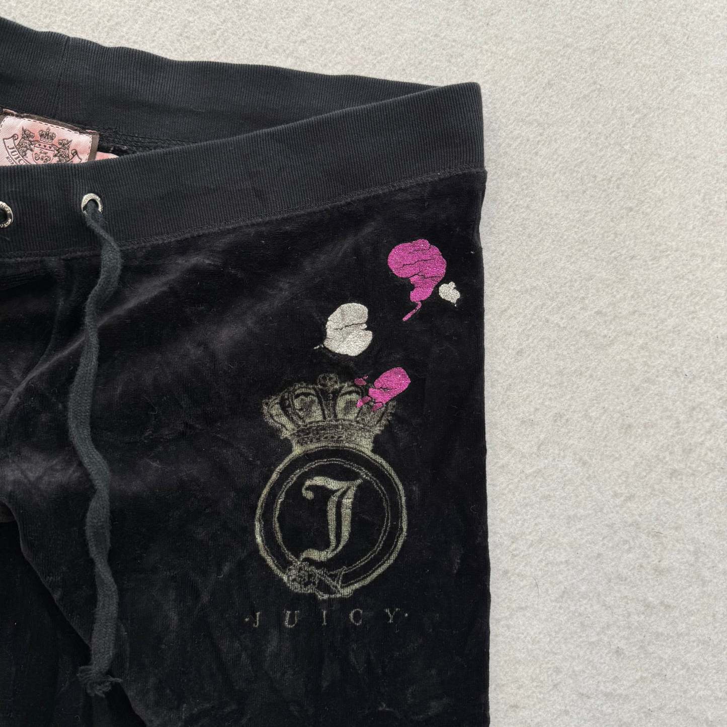 Juicy Couture Scottie Dogs Black Velour Tracksuit Set Hoodie & Pants Size M/S-Coordom