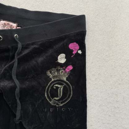 Juicy Couture Scottie Dogs Black Velour Tracksuit Set Hoodie & Pants Size M/S-Coordom