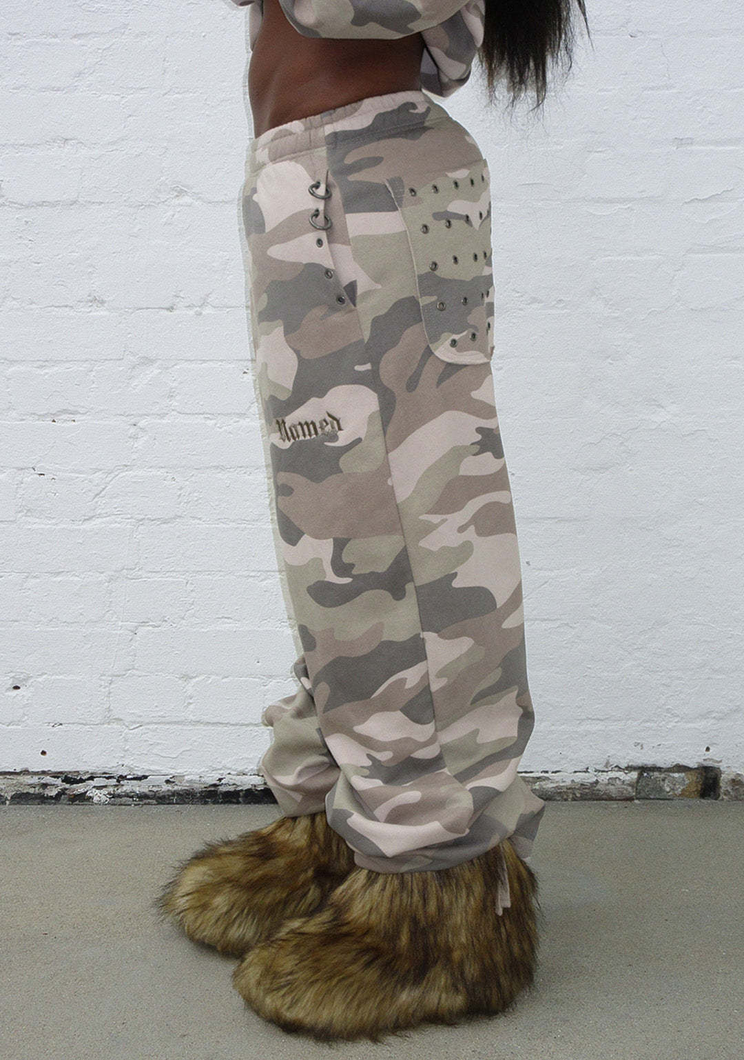 MIDNIGHT EYELET OVERSIZED SWEATPANTS CAMO-Coordom