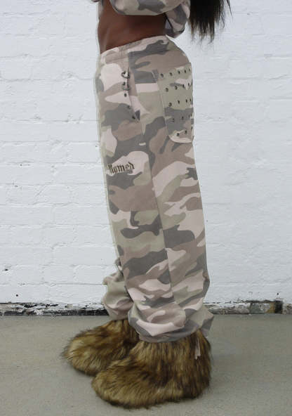 MIDNIGHT EYELET OVERSIZED SWEATPANTS CAMO-Coordom