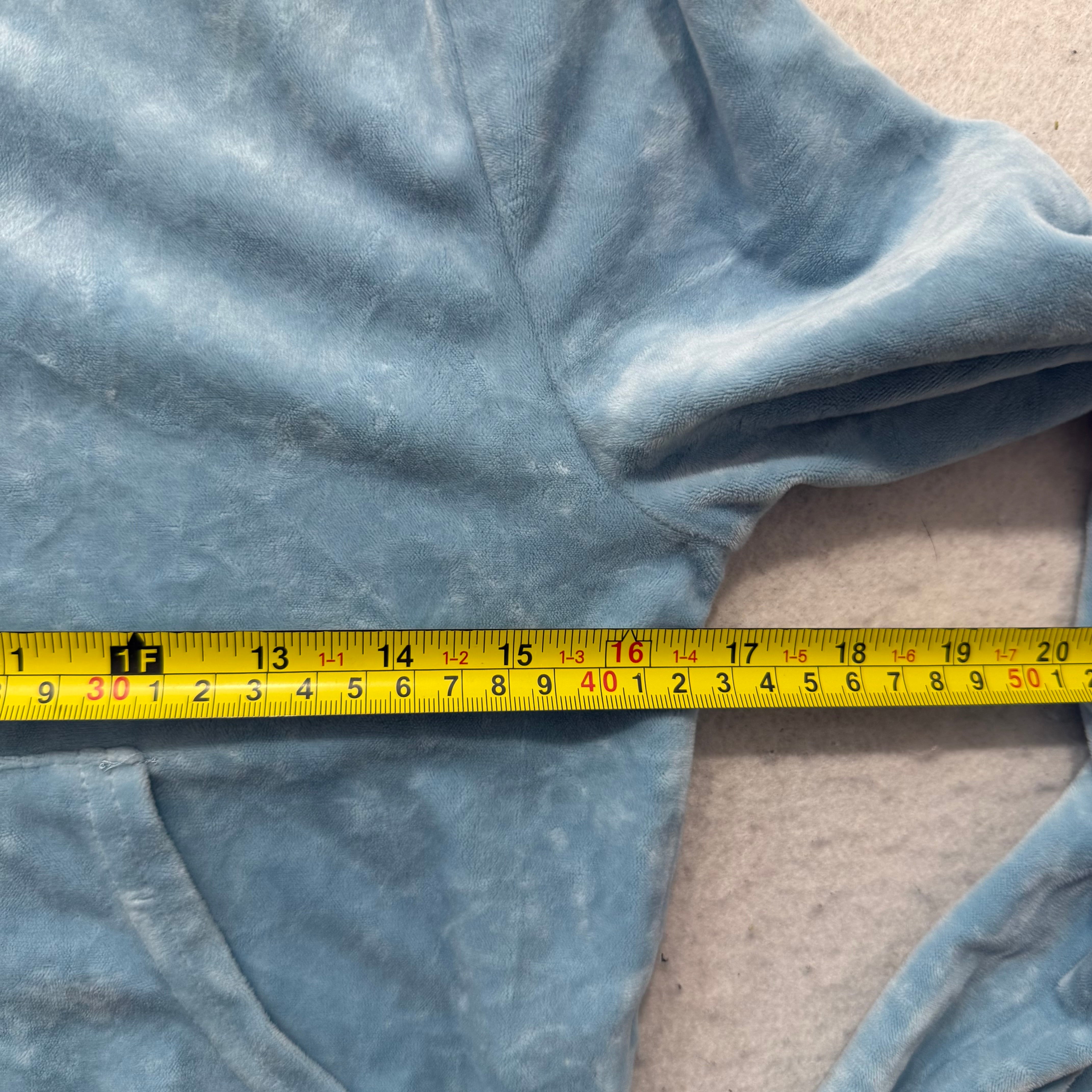 Juicy Couture Women's Light Blue Velour Zip-Up Cropped Hoodie Rhinestones Size S-Coordom