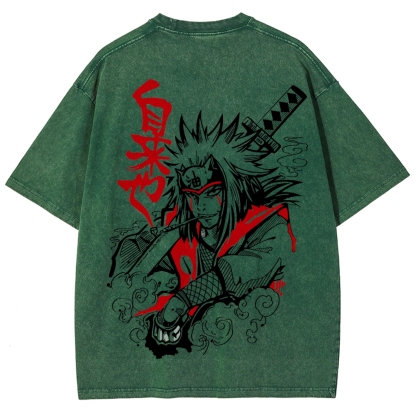 Naruto Sannin Jiraiya Printed Vintage Washed Tee Unisex Oversize Cotton T-shirt-Coordom