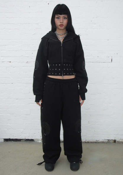 MIDNIGHT STUDDED OVERSIZED SWEATPANTS BLACK-Coordom
