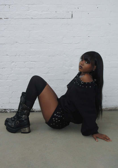 MIDNIGHT STUDDED MICRO HOTPANT SHORTS BLACK-Coordom