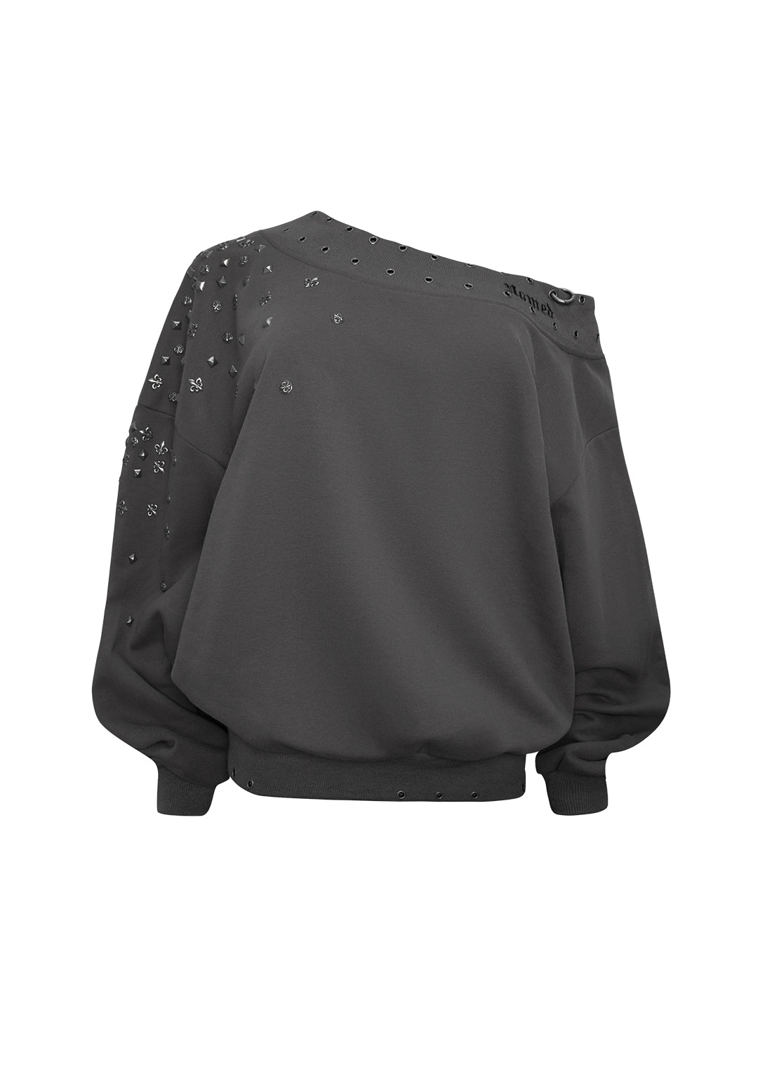 MIDNIGHT STUDDED OFF THE SHOULDER SWEATER CHARCOAL-Coordom