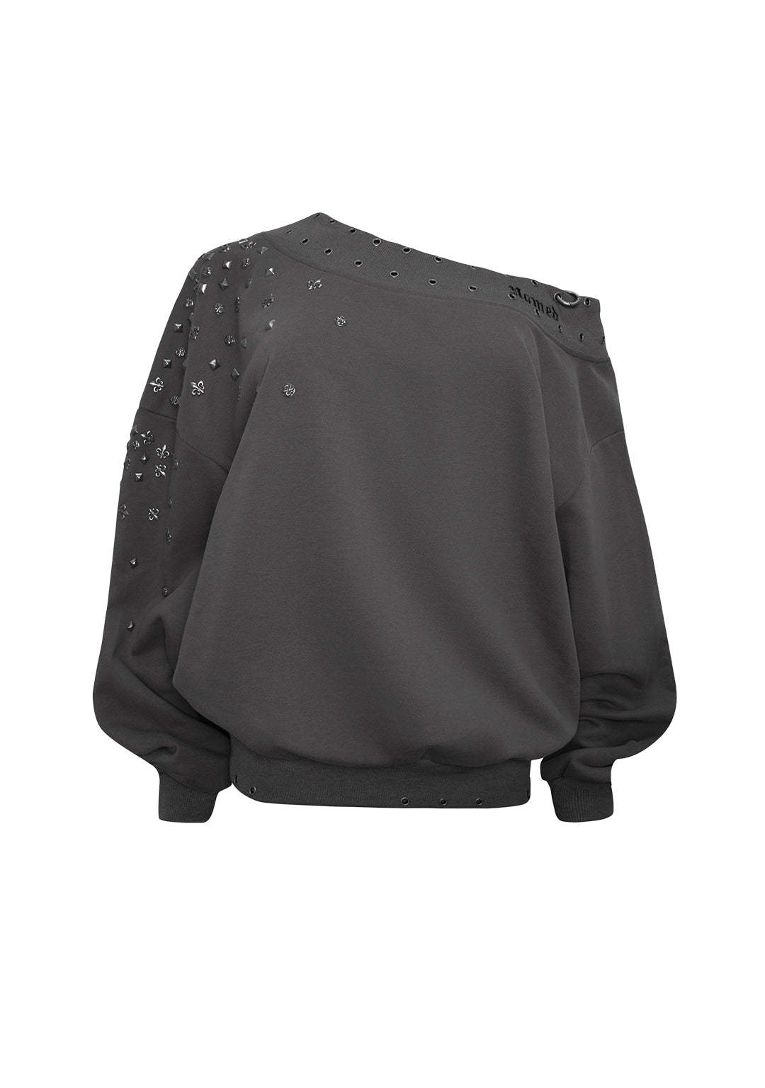 MIDNIGHT STUDDED OFF THE SHOULDER SWEATER CHARCOAL-Coordom