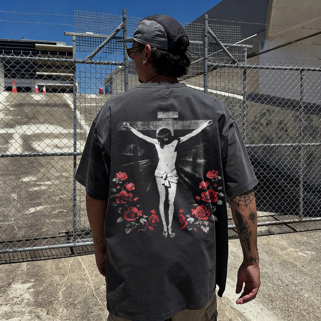 Redeemer Cross Faith Printed Men's Washed Tee-Coordom