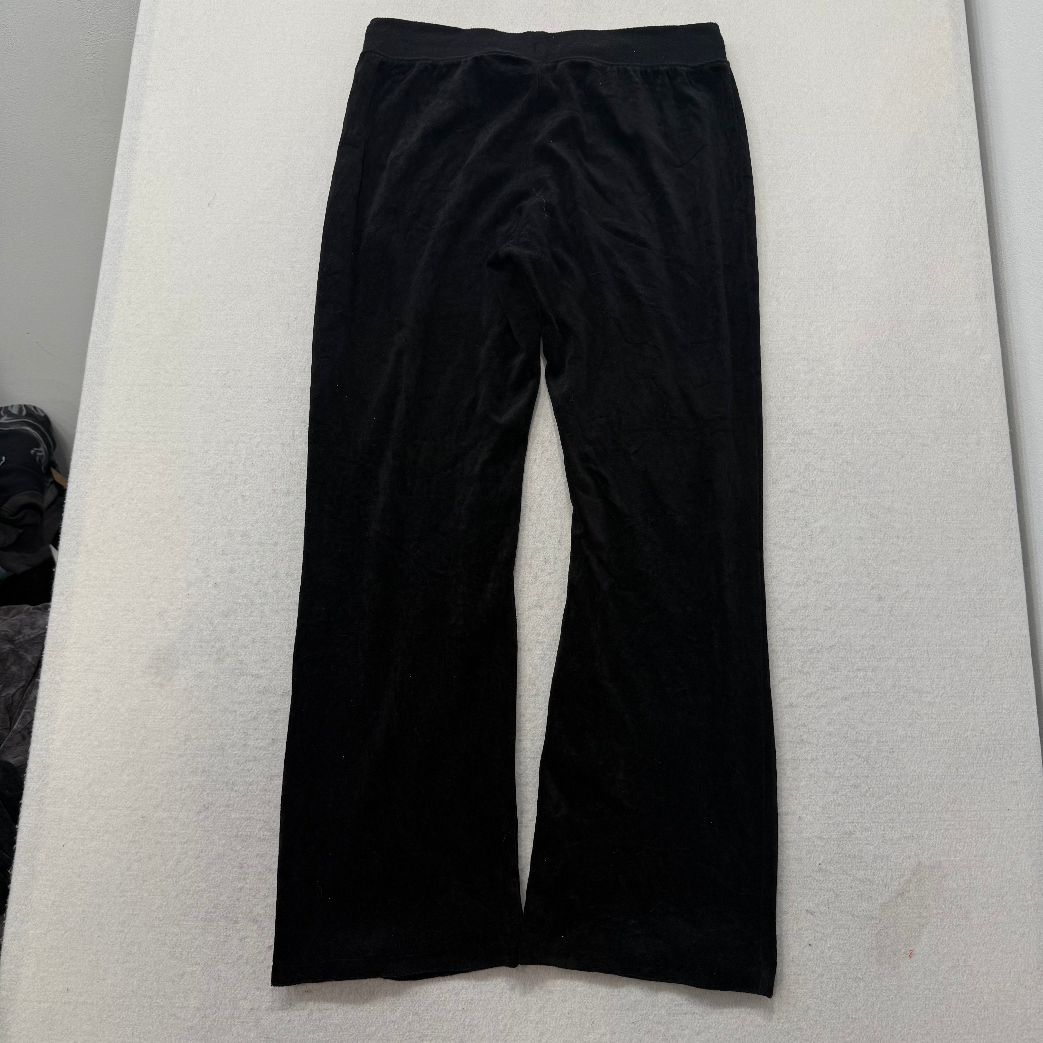 Juicy Couture Black Velour Tracksuit Set Zip Up Hoodie & Flared Pant Y2K Size S-Coordom