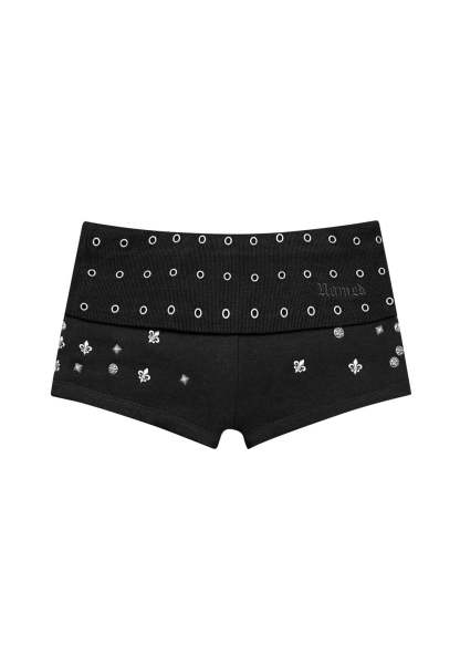 MIDNIGHT STUDDED MICRO HOTPANT SHORTS BLACK-Coordom