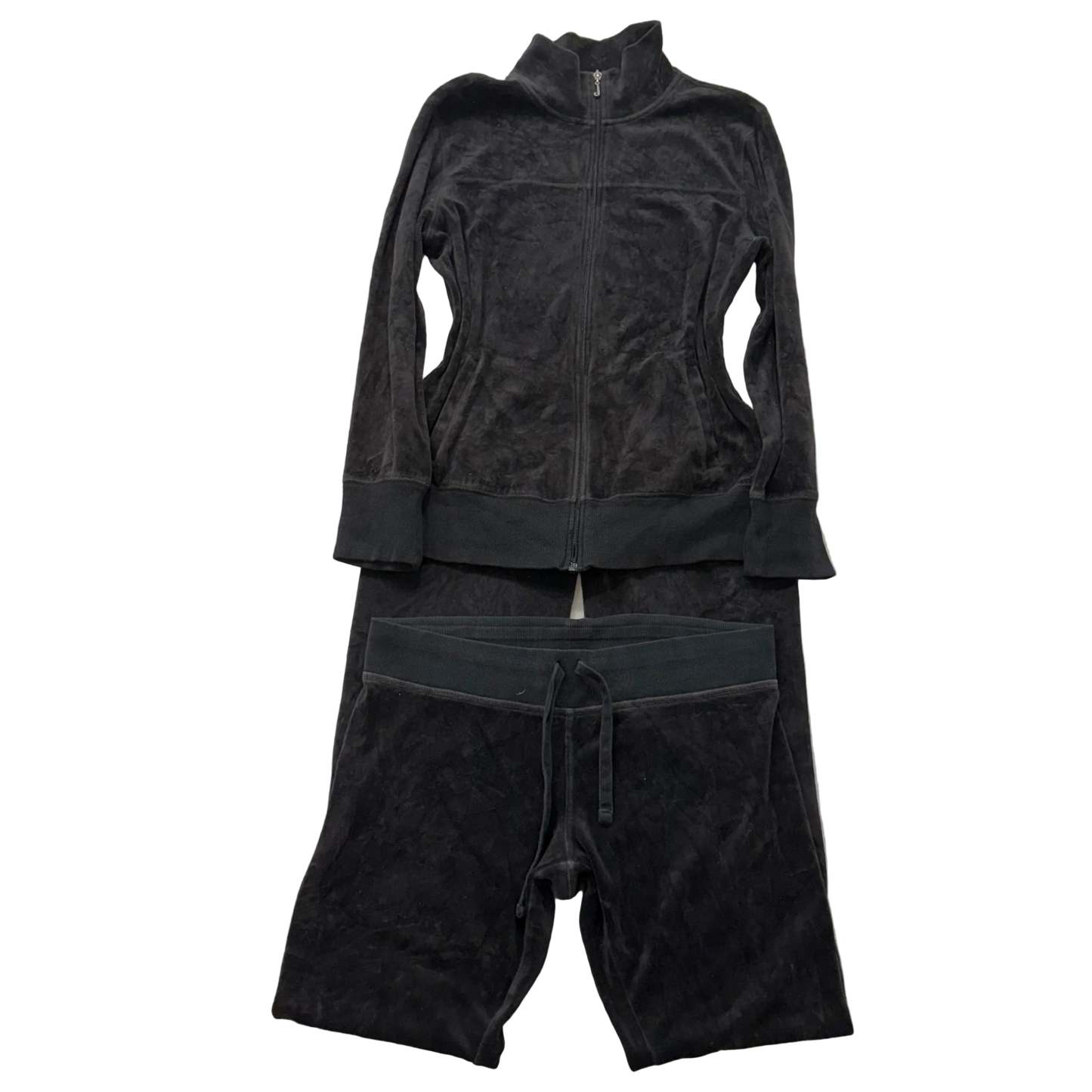 Juicy Couture Black Velour Tracksuit Set Zip Up Jacket & Flared Pants Y2k Size M-Coordom
