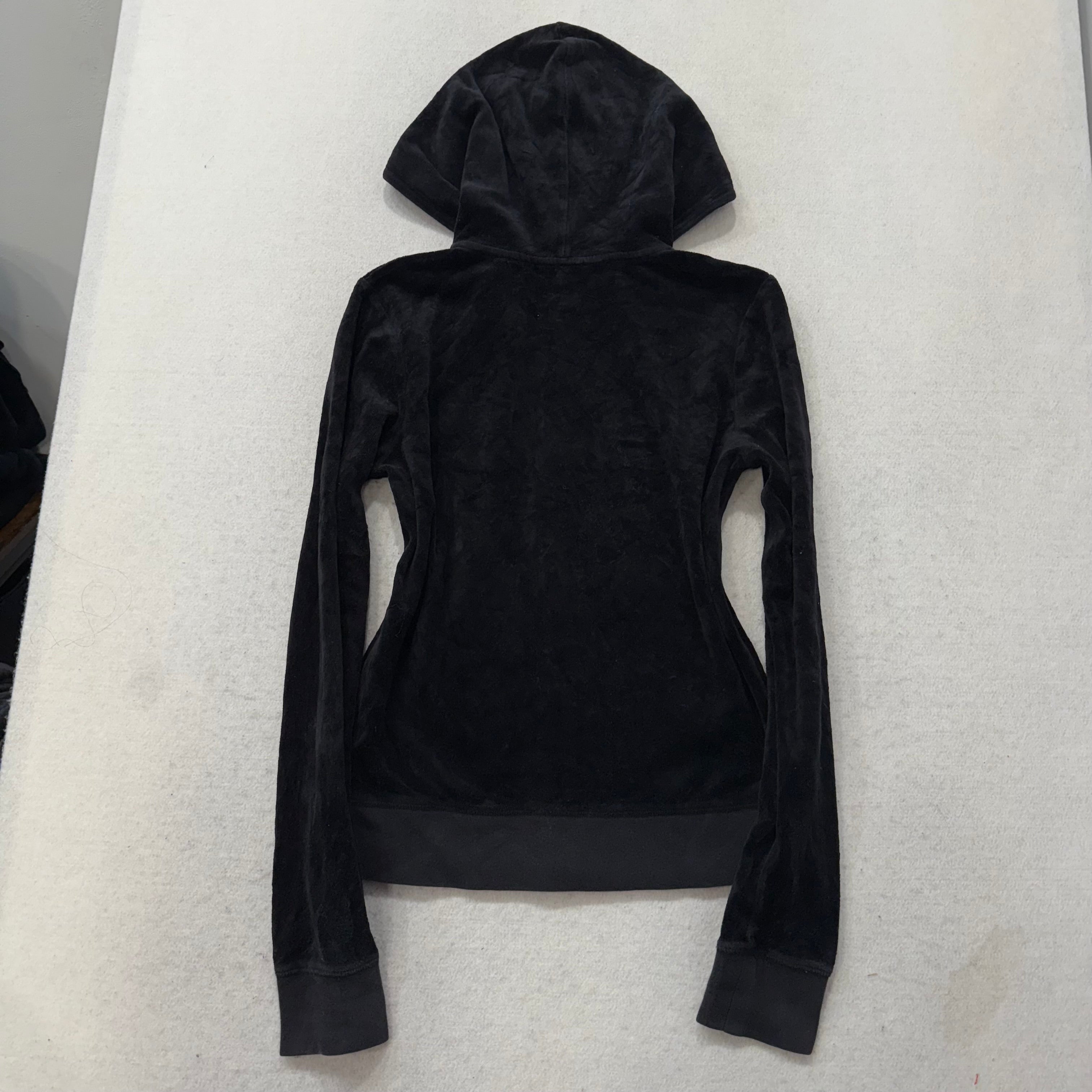 Juicy Couture Black Velour Tracksuit Set Zip Up Hoodie & Flare Pant Logo Size M-Coordom