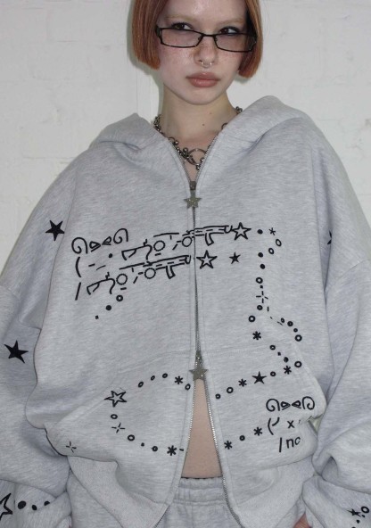 MALFUNCTION BUNNY ZIP HOODIE GREY MARL (DETACHABLE EARS)-Coordom