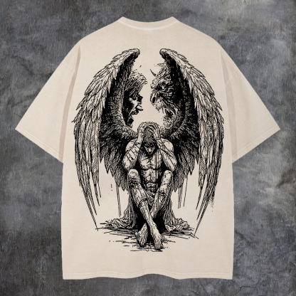 Contradictory Angel Printed Men's Washed Tee-Coordom