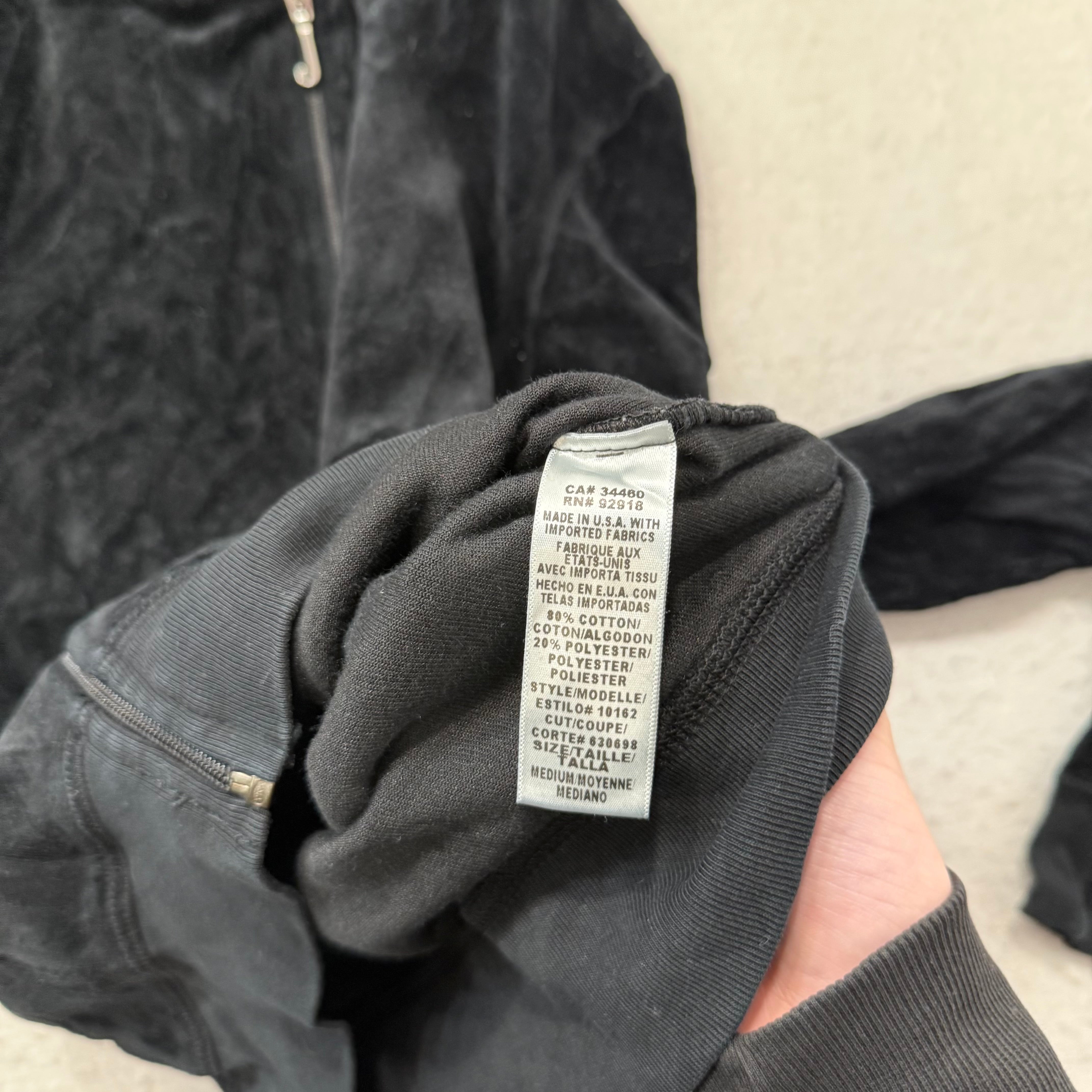 Juicy Couture Black Velour Tracksuit Set Zip Up Hoodie & Flared Pants Y2K Size M-Coordom