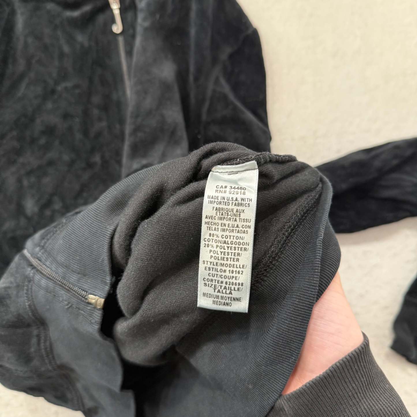 Juicy Couture Black Velour Tracksuit Set Zip Up Hoodie & Flared Pants Y2K Size M-Coordom