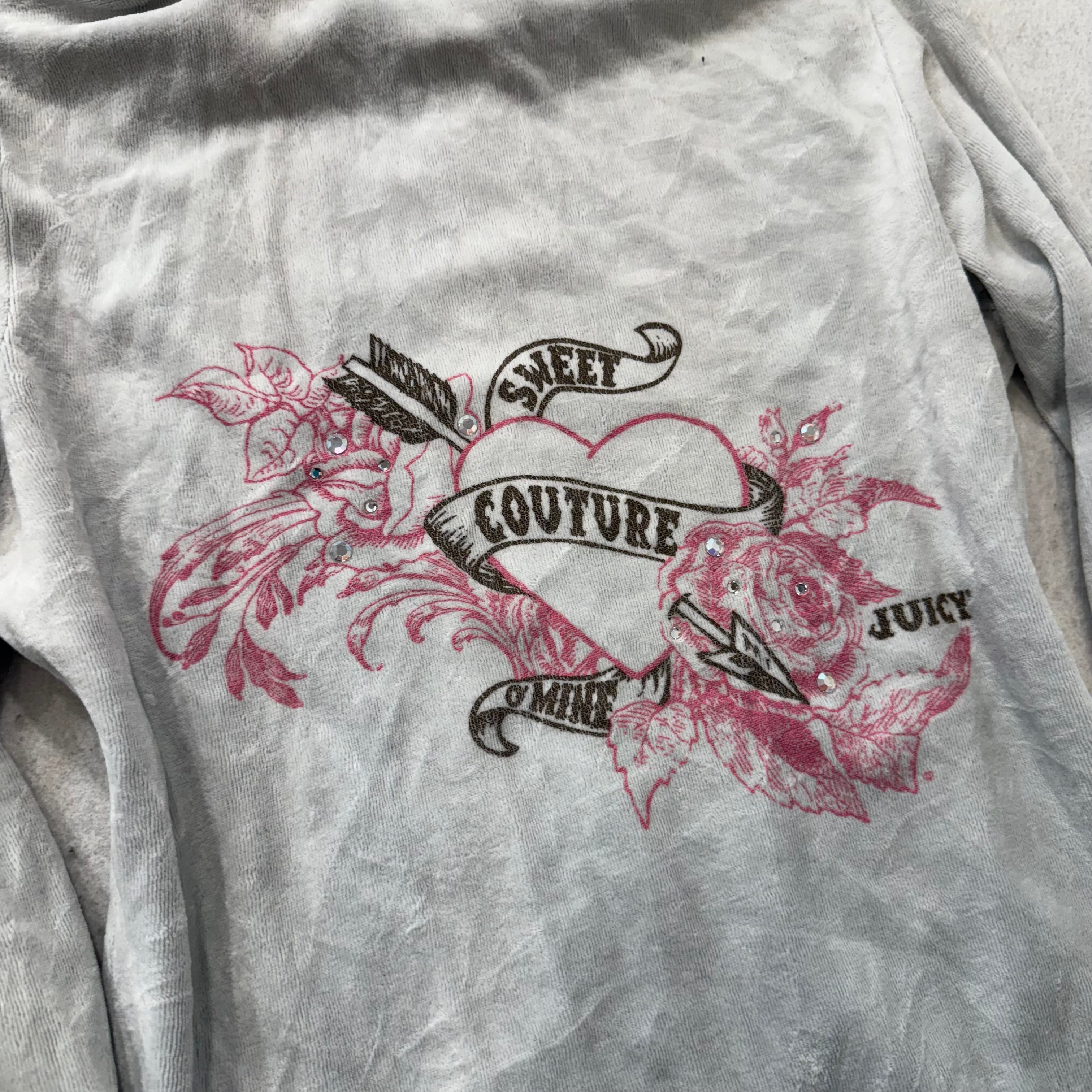 2003 Vintage Juicy Couture Sweet Coutute O’mine Womens Gray Velour Hoodie Size S-Coordom