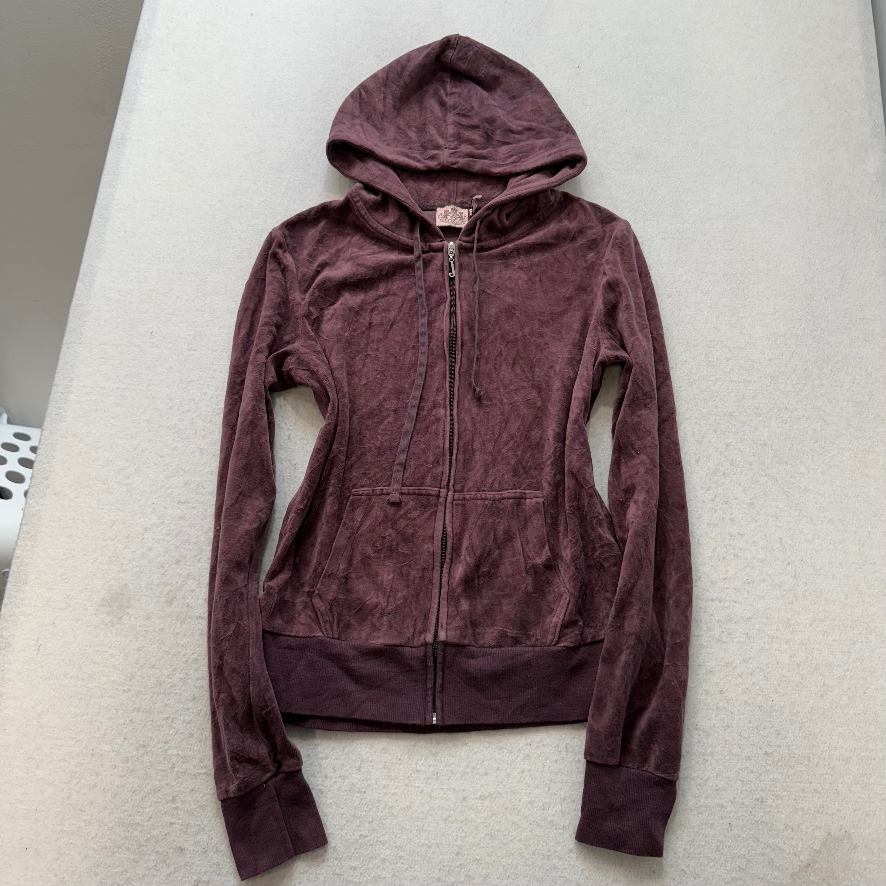 Juicy Couture Women's Brown Velour Zip-Up Hoodie Pockets Graphic Logo Size M-Coordom