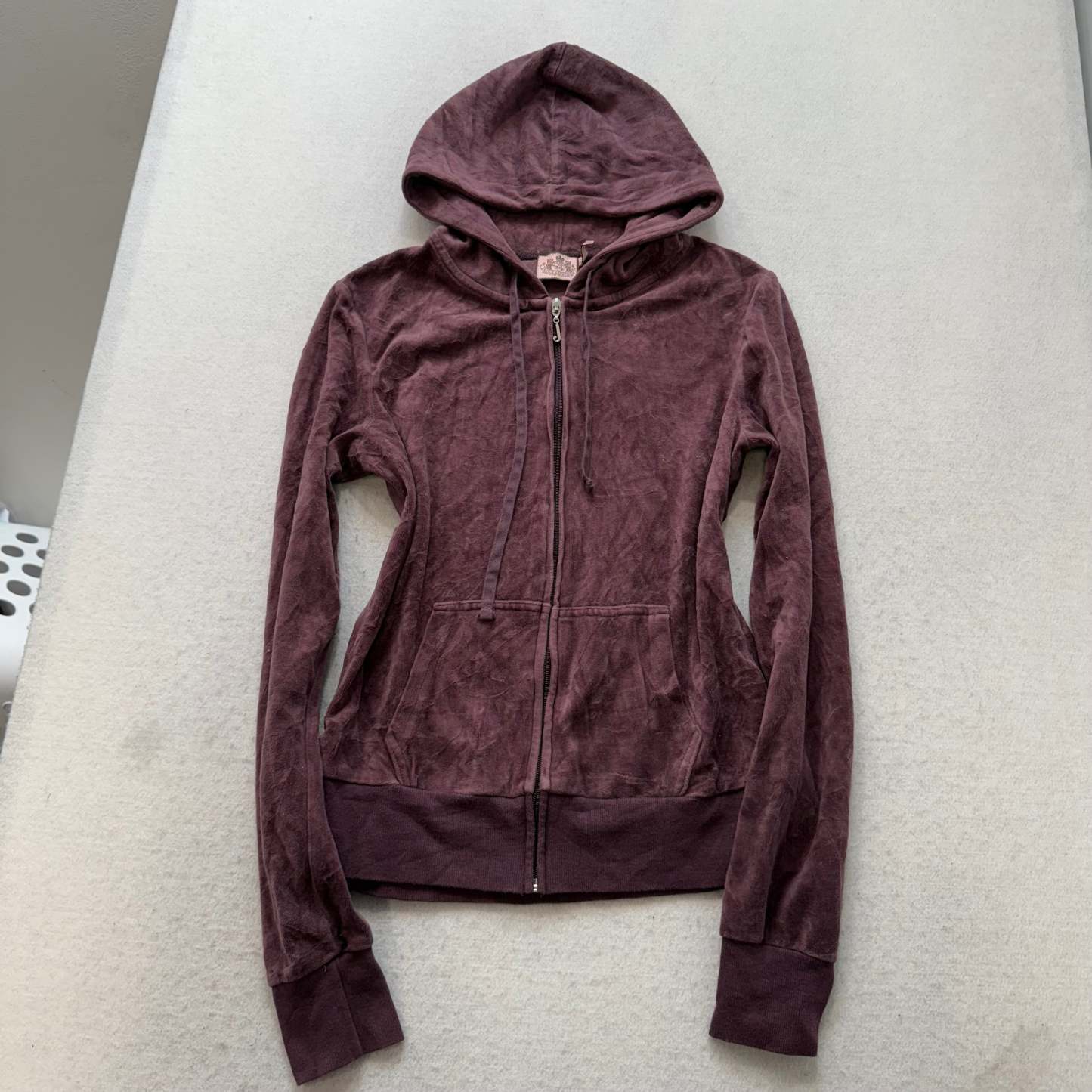 Juicy Couture Women's Brown Velour Zip-Up Hoodie Pockets Graphic Logo Size M-Coordom