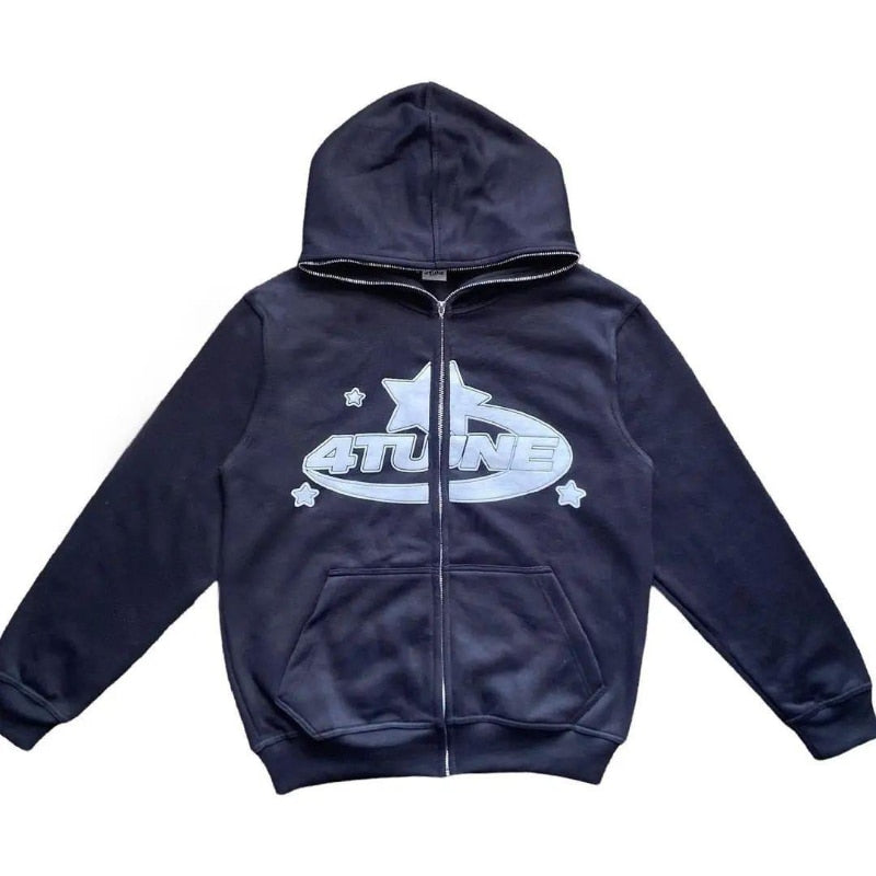 Star Hoodie Retro Zip Up-Coordom