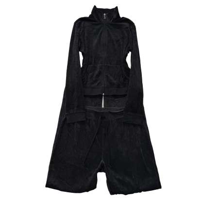 Juicy Couture Black Velour Tracksuit Set Zip Up Jacket & Flared Pants Y2K Size L-Coordom