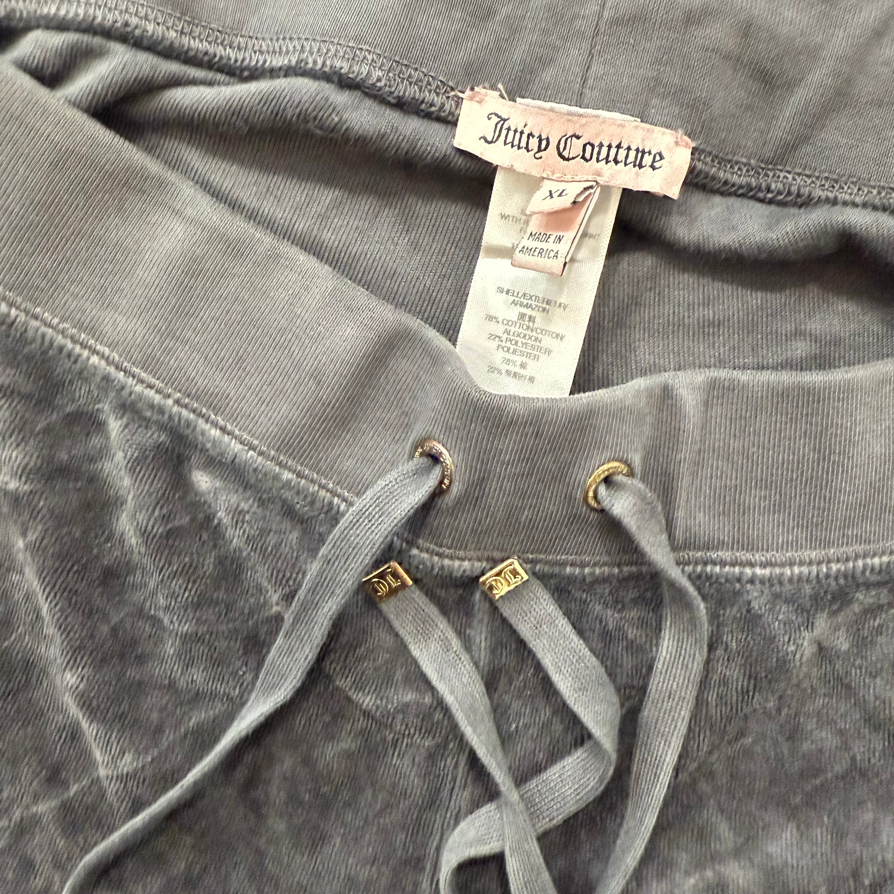 Juicy Couture Women's Gray Velour Flared Wide Leg Track Pants Drawstring Size XL-Coordom