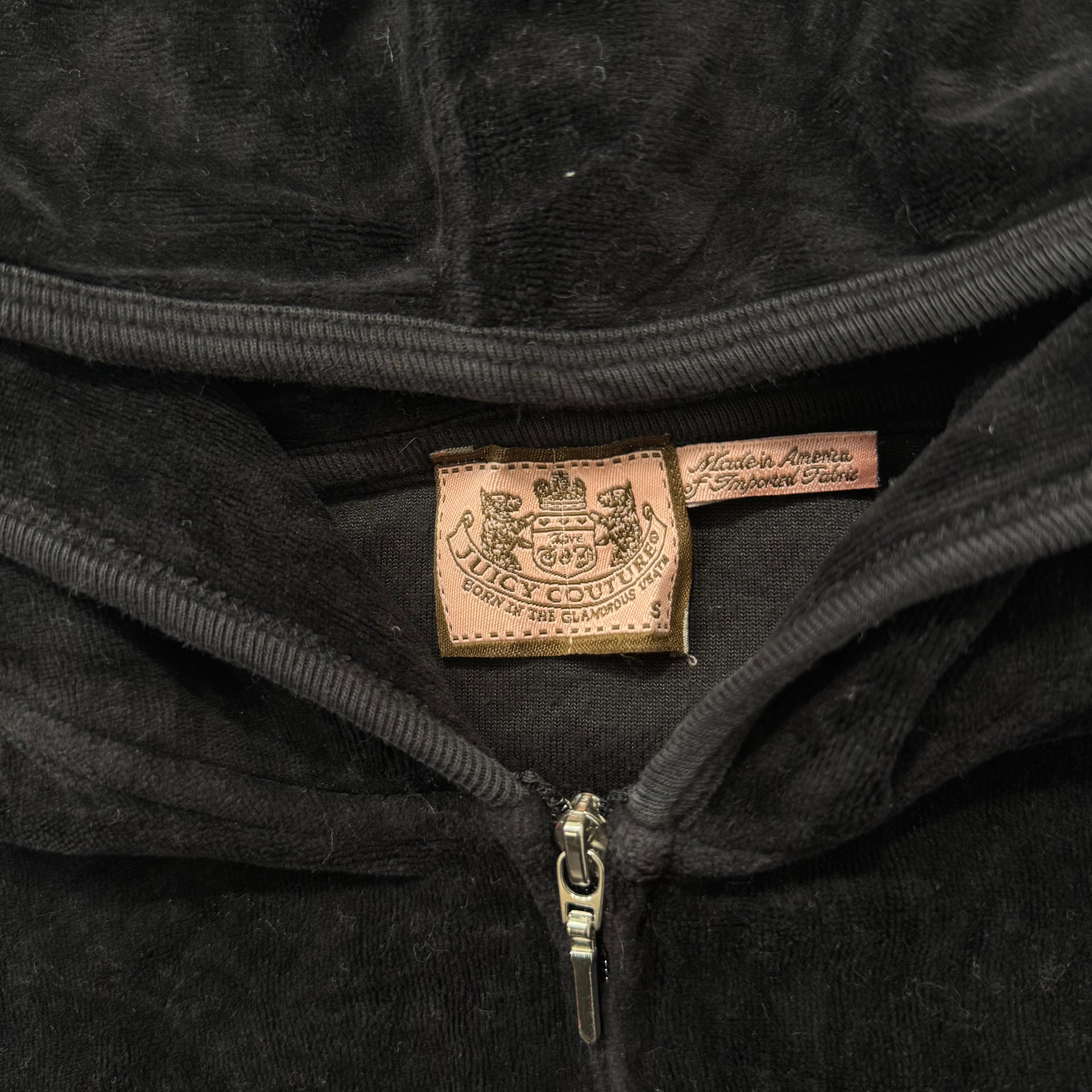 Vintage Juicy Couture Women's Black Velour Short Sleeve Zip-Up Hoodie Y2k Size S-Coordom