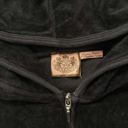 Vintage Juicy Couture Women's Black Velour Short Sleeve Zip-Up Hoodie Y2k Size S-Coordom