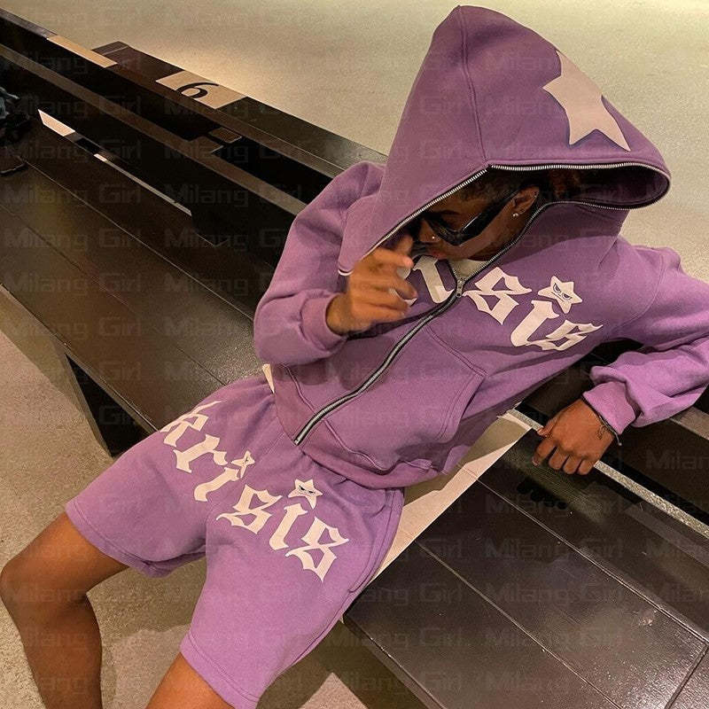 Zip Hoodie Stars Print goth Punk Sweatshirt Men's hoodies Sport Coat-Coordom
