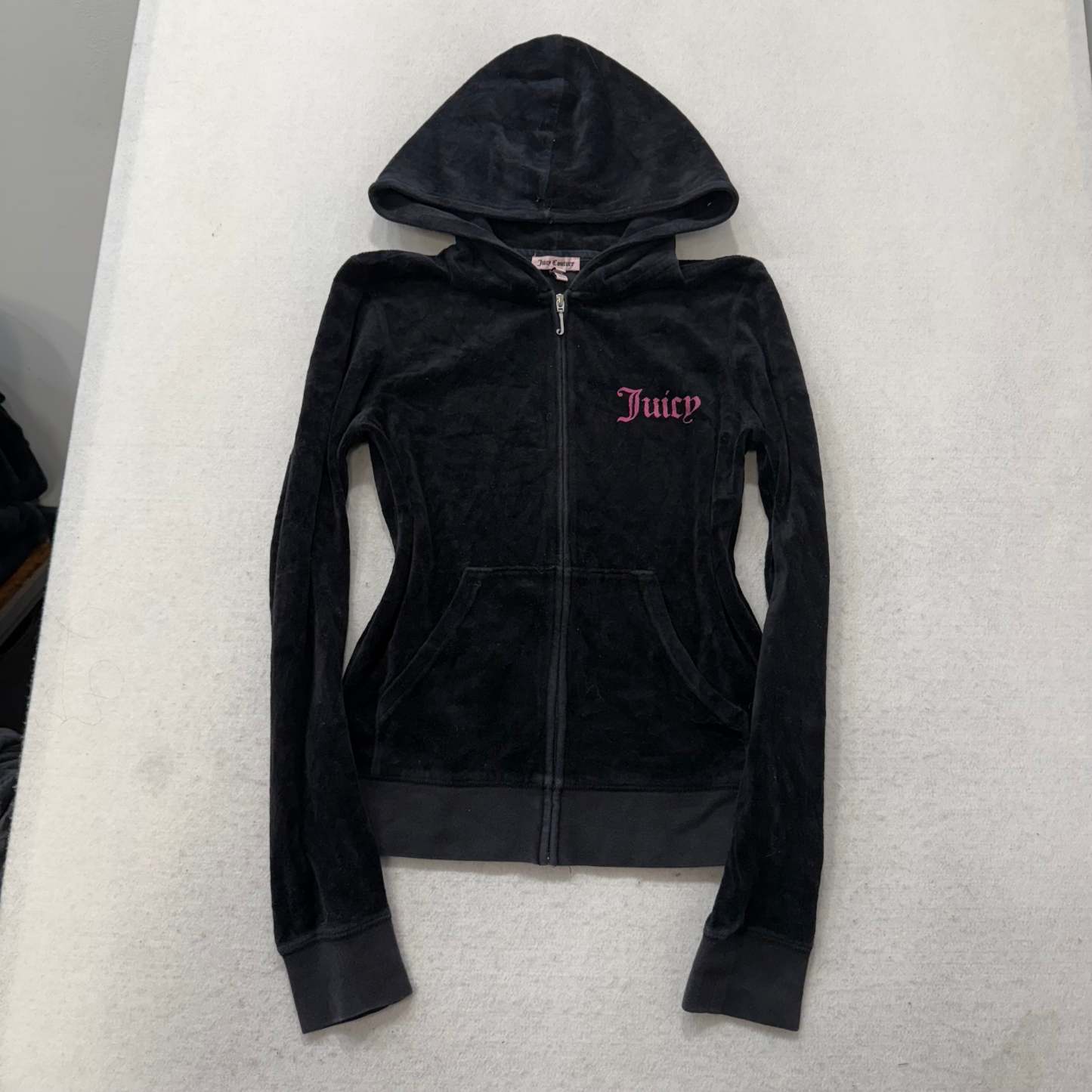 Juicy Couture Black Velour Tracksuit Set Zip Up Hoodie & Flare Pant Logo Size M-Coordom
