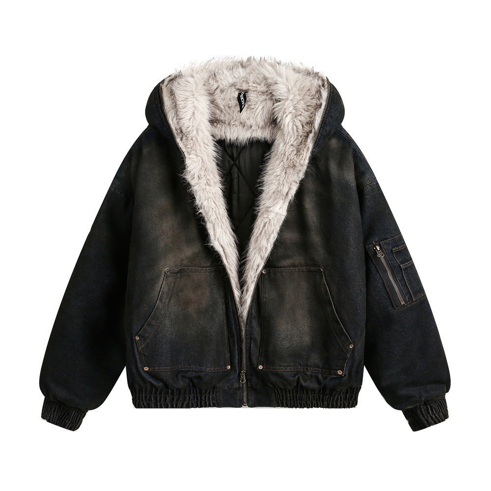 Arcane Washed Cotton Fur Hooded Jacket-Coordom