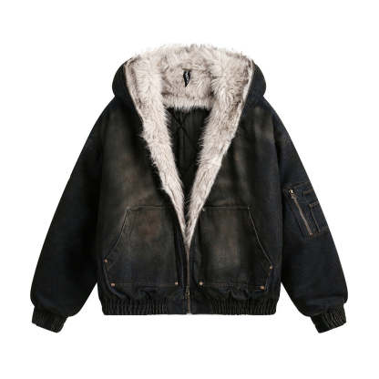 Arcane Washed Cotton Fur Hooded Jacket-Coordom