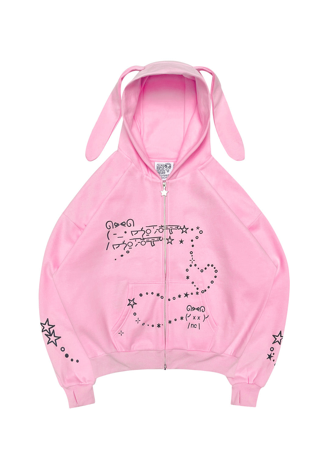 MALFUNCTION BUNNY ZIP HOODIE BABY PINK (DETACHABLE EARS)-Coordom