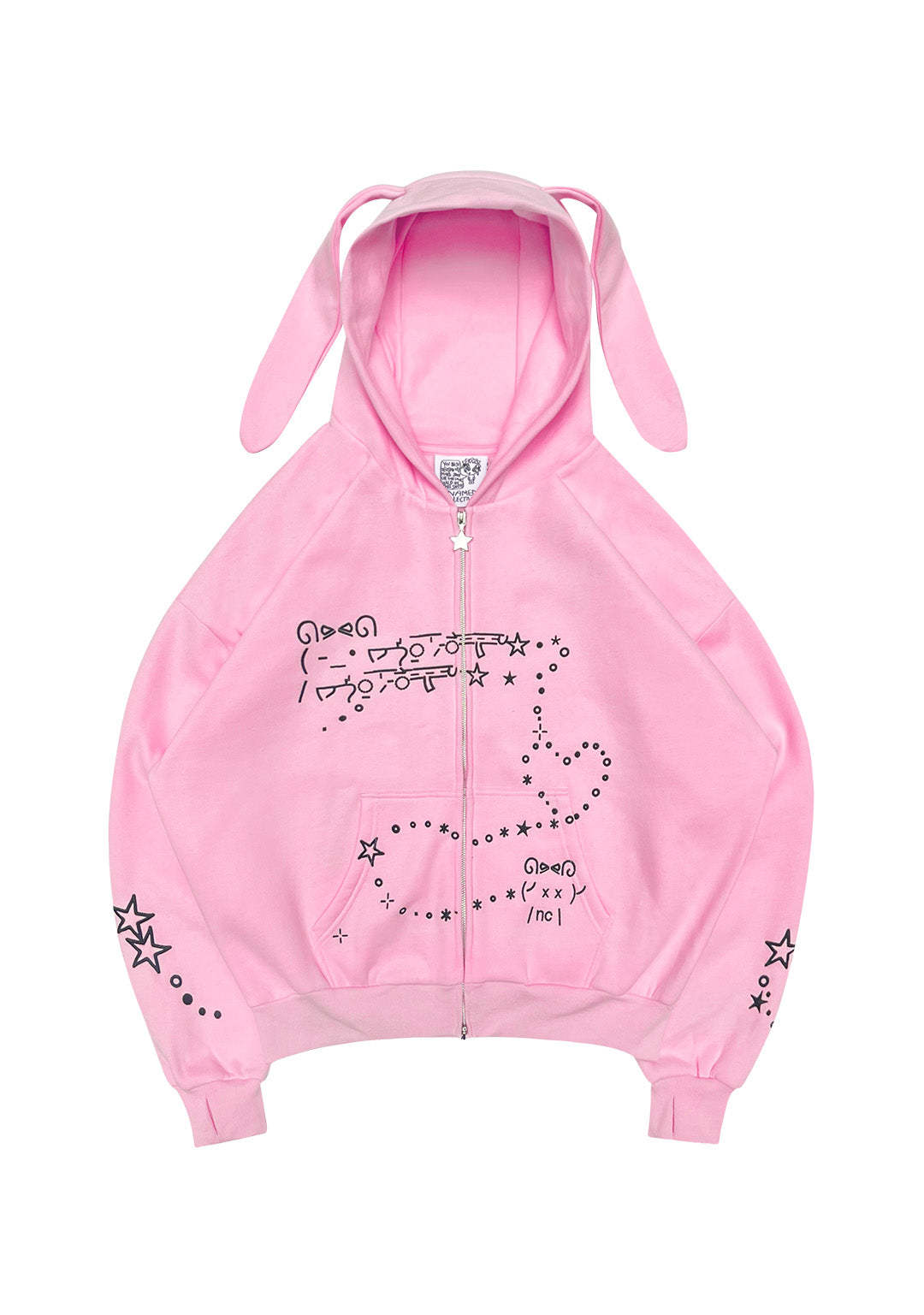 MALFUNCTION BUNNY ZIP HOODIE BABY PINK (DETACHABLE EARS)-Coordom