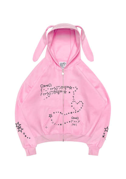 MALFUNCTION BUNNY ZIP HOODIE BABY PINK (DETACHABLE EARS)-Coordom
