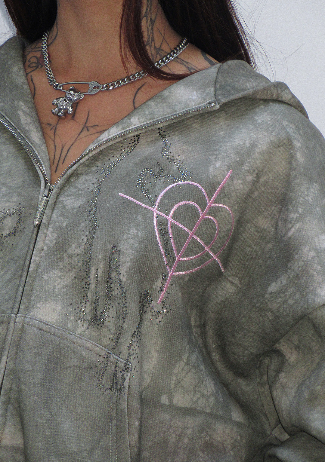 LOVESTRUCK RHINESTONE ZIP HOODIE CAMO-Coordom