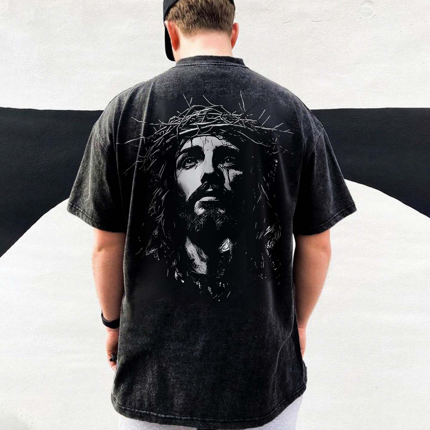 Jesus Christ Printed Men's Washed T-Shirt-Coordom