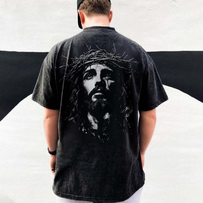 Jesus Christ Printed Men's Washed T-Shirt-Coordom