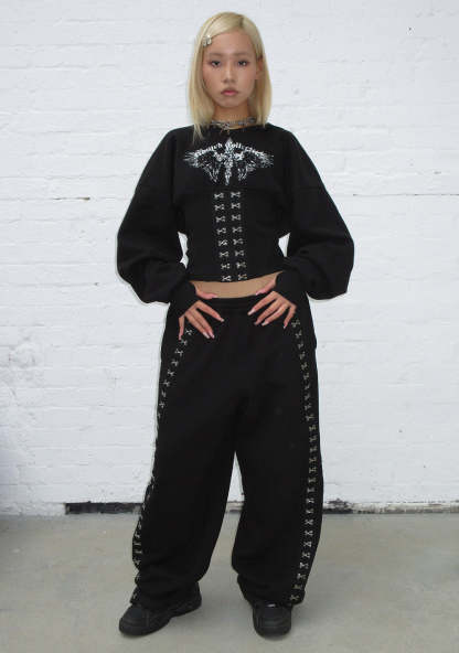 FALLEN HOOK AND EYE OVERSIZED SWEATPANTS BLACK-Coordom