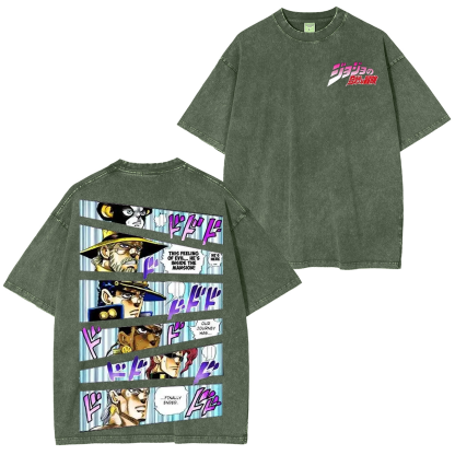 Japanese Anime Jojo Bizarre Adventure Vintage Unisex Washed T-Shirt-Coordom